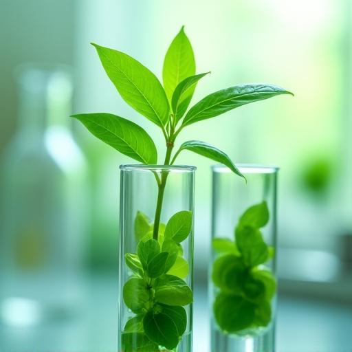 環境に配慮した科学を表す試験管の中で育つ植物